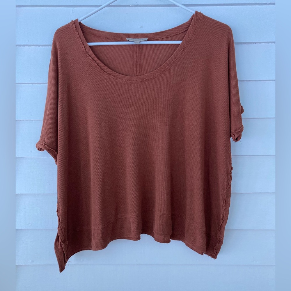Anthropologie | Bordeaux Ribbed Cropped Tee Burnt Orange Size Medium